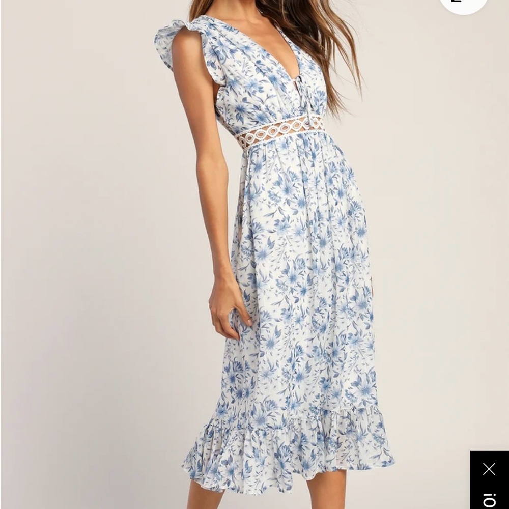 Lulu's Blue and White Floral Midi Dress